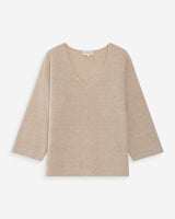 Pull oversize manches 3/4 col V beige Vicenzo