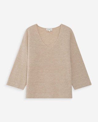 Pull oversize manches 3/4 col V beige Vicenzo