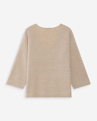 Pull oversize manches 3/4 col V beige Vicenzo