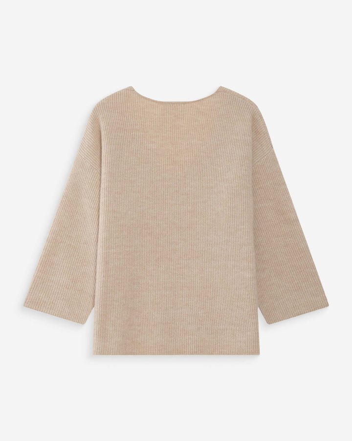 Pull oversize manches 3/4 col V beige Vicenzo