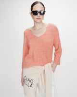 Pull oversize manches 3/4 col V corail Vicenzo