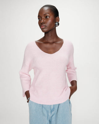 Pull oversize manches 3/4 col V rose Vicenzo
