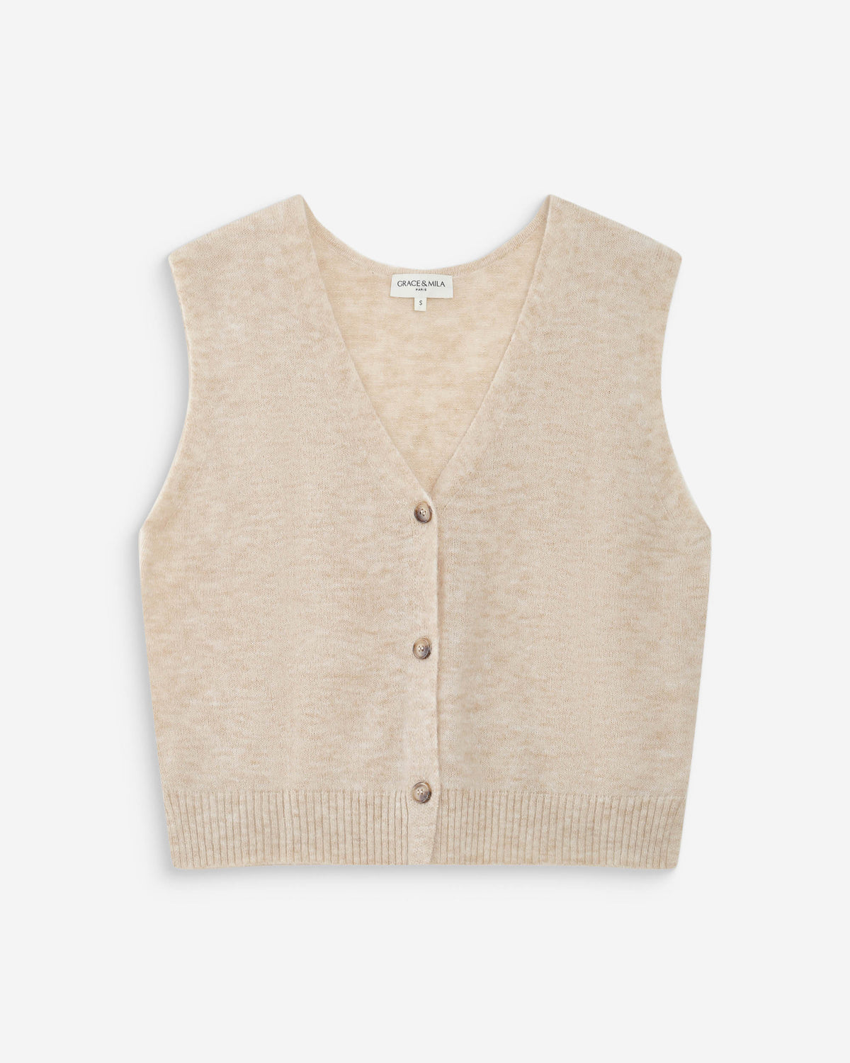 Cardigan sans manches boutonné col V sable Nars