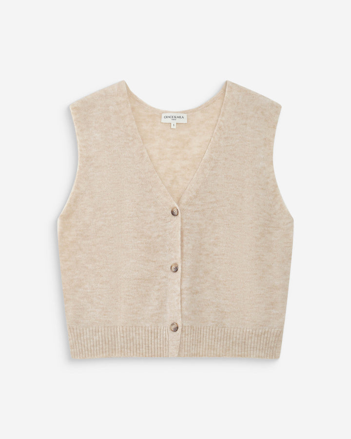 Cardigan sans manches boutonné col V sable Nars