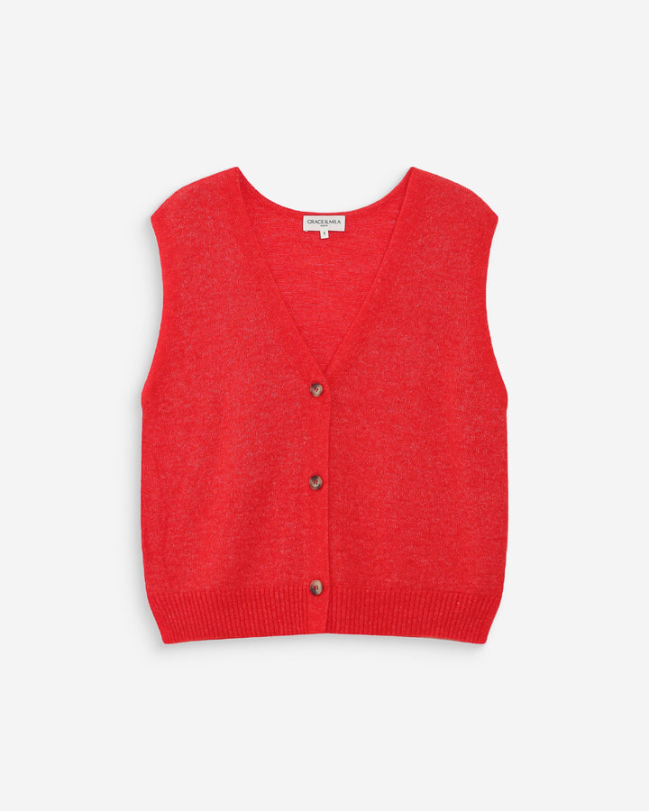 Sleeveless V-neck cardigan with buttons sanguine Nars