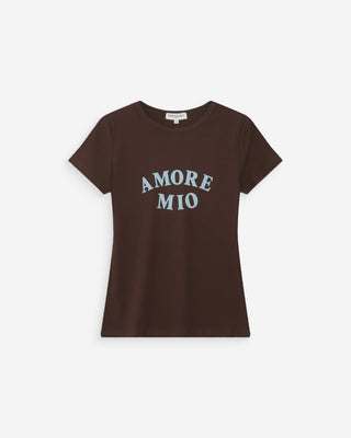 Fitted cotton T-shirt with velvet print chocolat Valerio