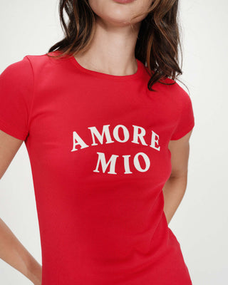 Fitted cotton T-shirt with velvet print rouge Valerio
