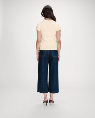 Fitted cotton T-shirt with velvet print vanille Valerio