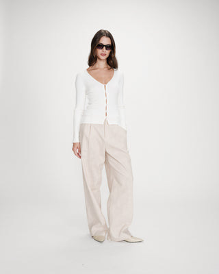 Cardigan ajusté col V manches longues ivoire Volage