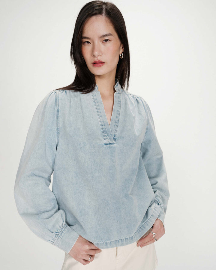 Blouse droite en denim manches longues skyblue Valory