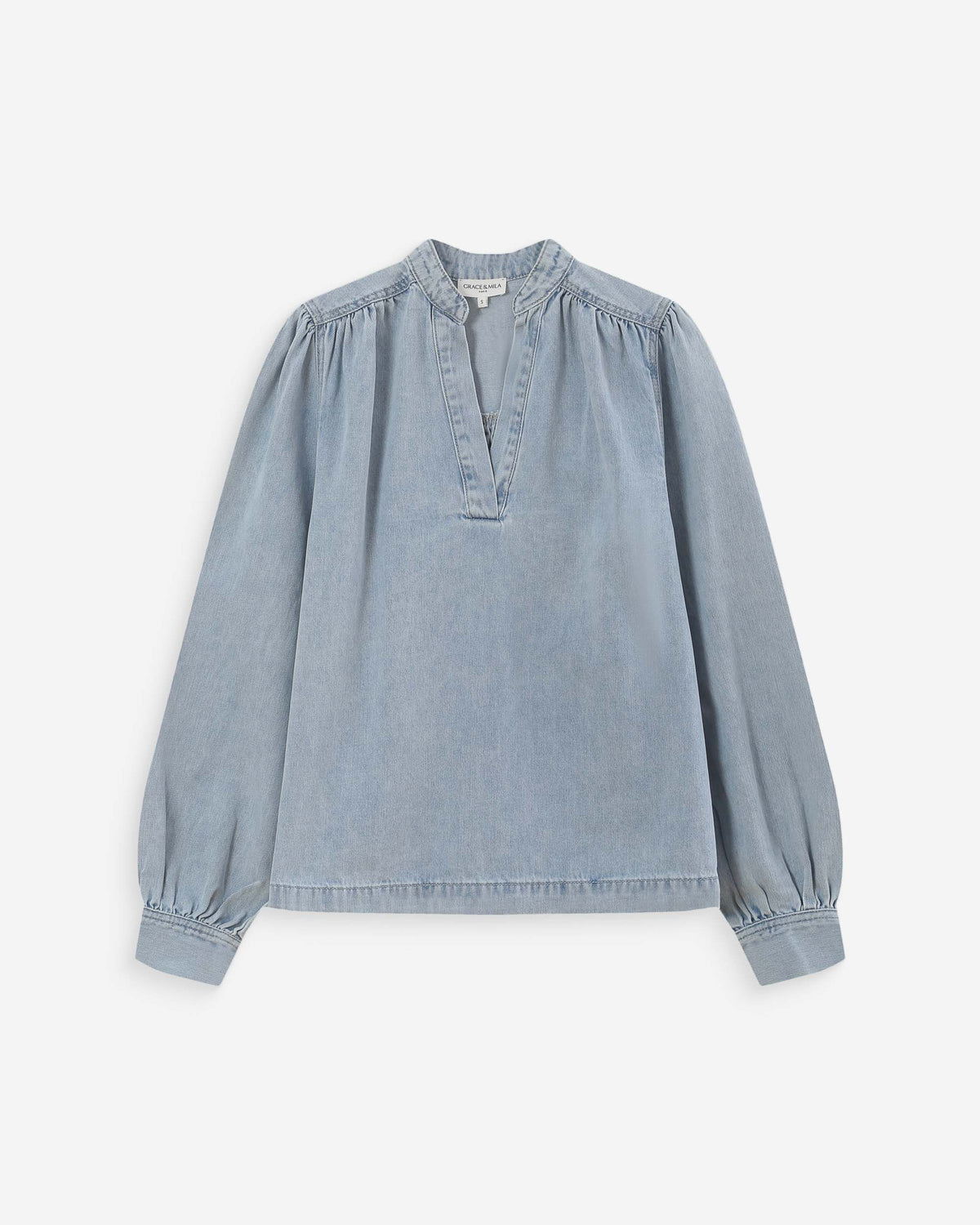 Blouse droite en denim manches longues skyblue Valory