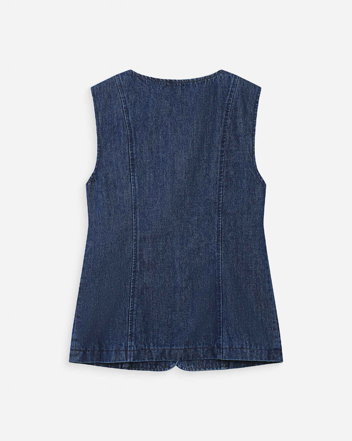 Fitted sleeveless denim jacket with buttons mediumblue Vallon