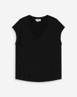 Top col V manches courtes en lurex noir Valsons