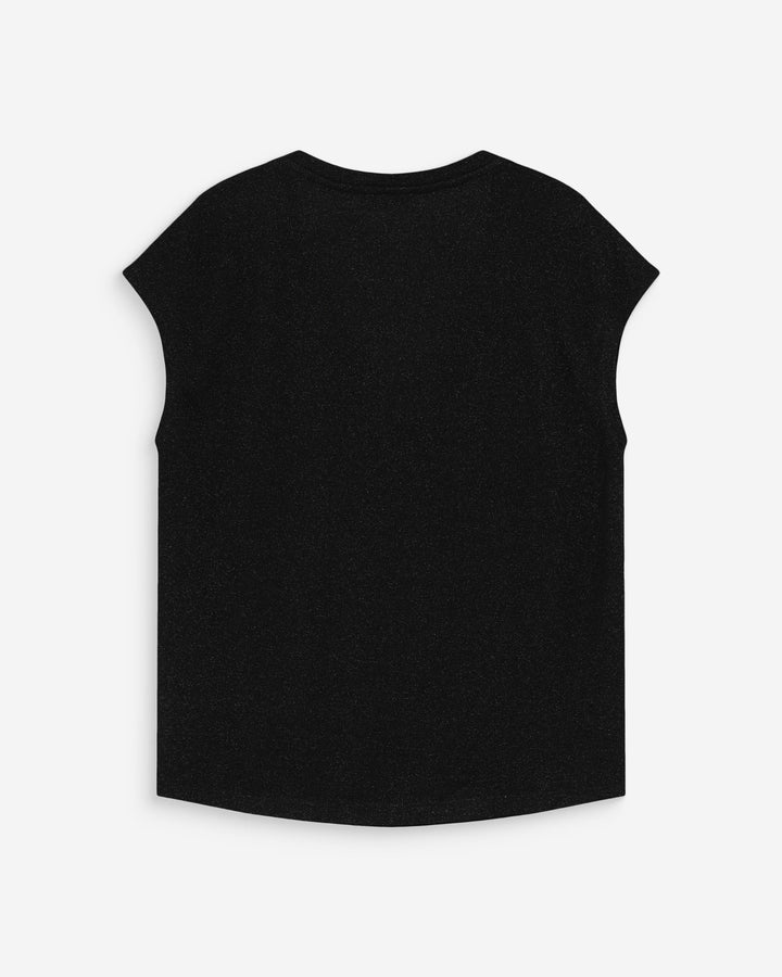 Top col V manches courtes en lurex noir Valsons