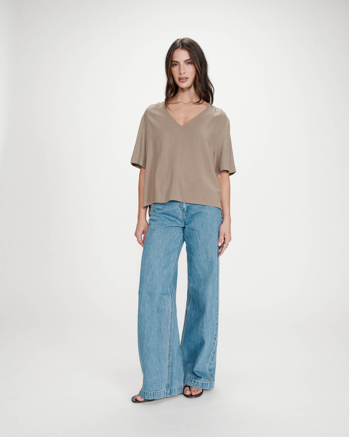 Top manches courtes fluide col V kaki Violon