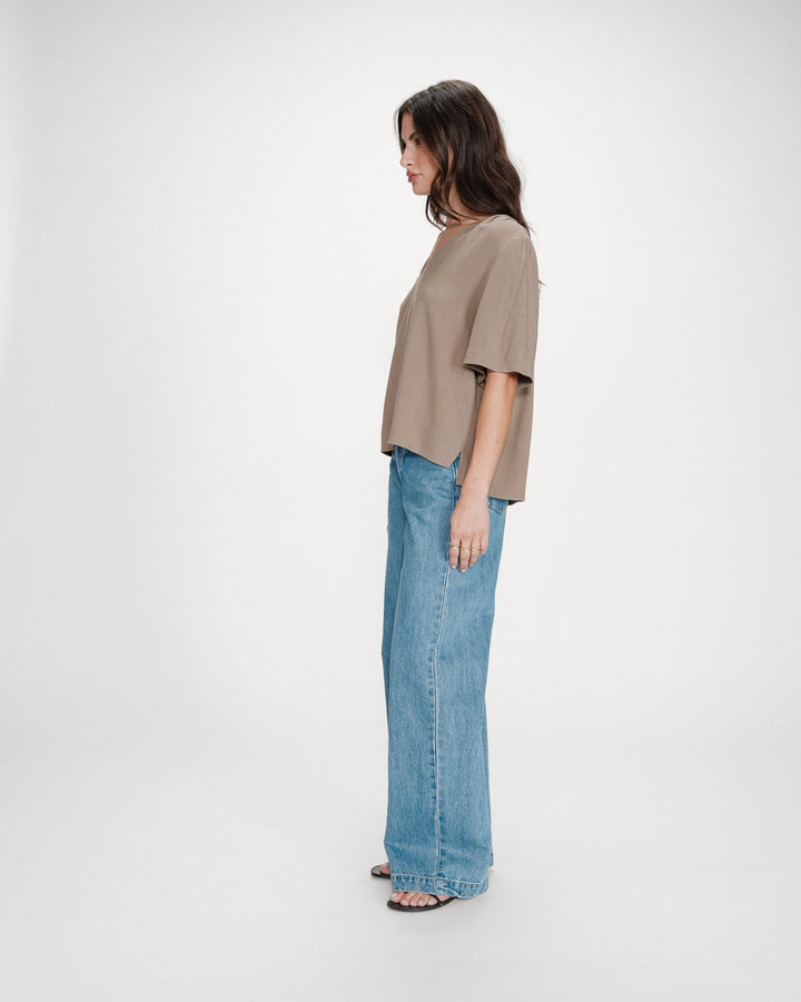 Top manches courtes fluide col V kaki Violon