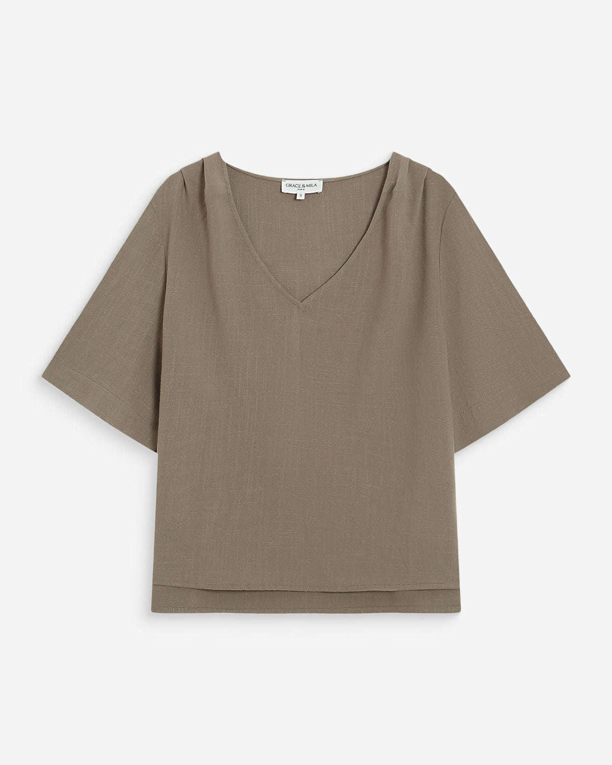 Top manches courtes fluide col V kaki Violon