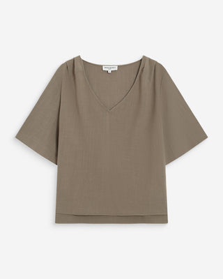 Fluid short-sleeve V-neck top kaki Violon