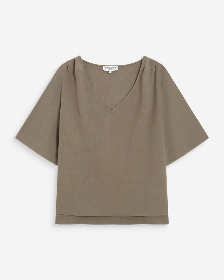 Top manches courtes fluide col V kaki Violon