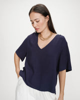 Top manches courtes fluide col V marine Violon