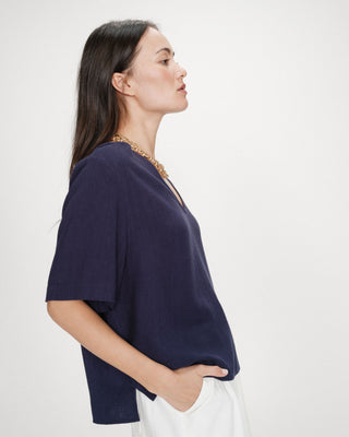 Fluid short-sleeve V-neck top marine Violon
