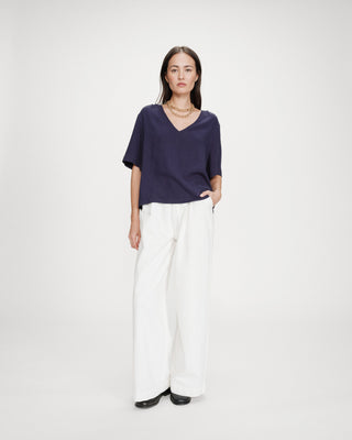 Fluid short-sleeve V-neck top marine Violon