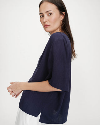 Fluid short-sleeve V-neck top marine Violon