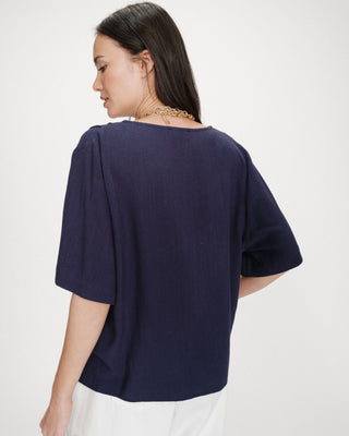 Fluid short-sleeve V-neck top marine Violon