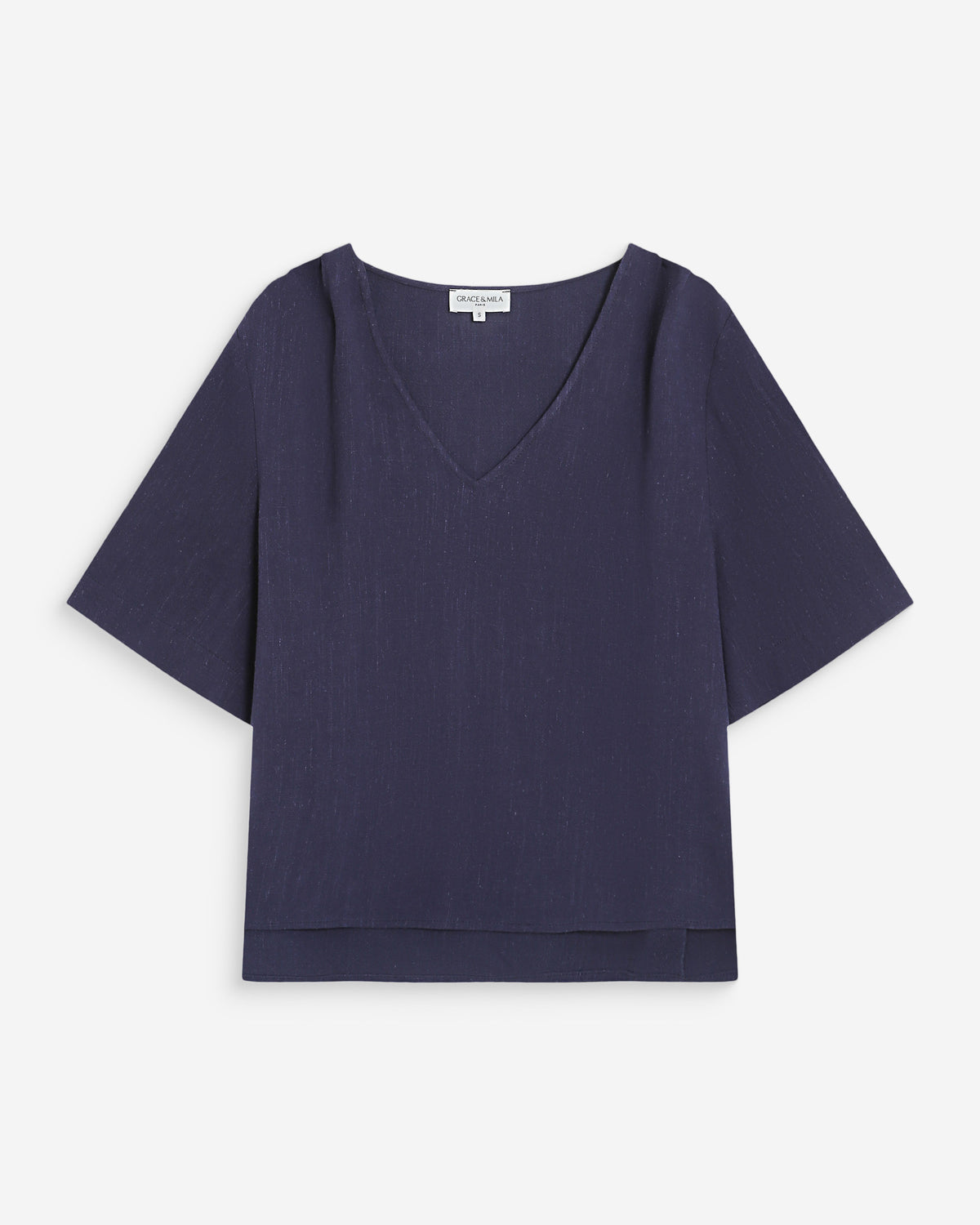 Top manches courtes fluide col V marine Violon