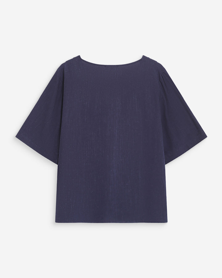 Top manches courtes fluide col V marine Violon
