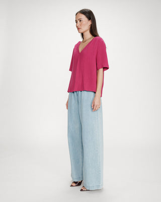 Fluid short-sleeve V-neck top pivoine Violon