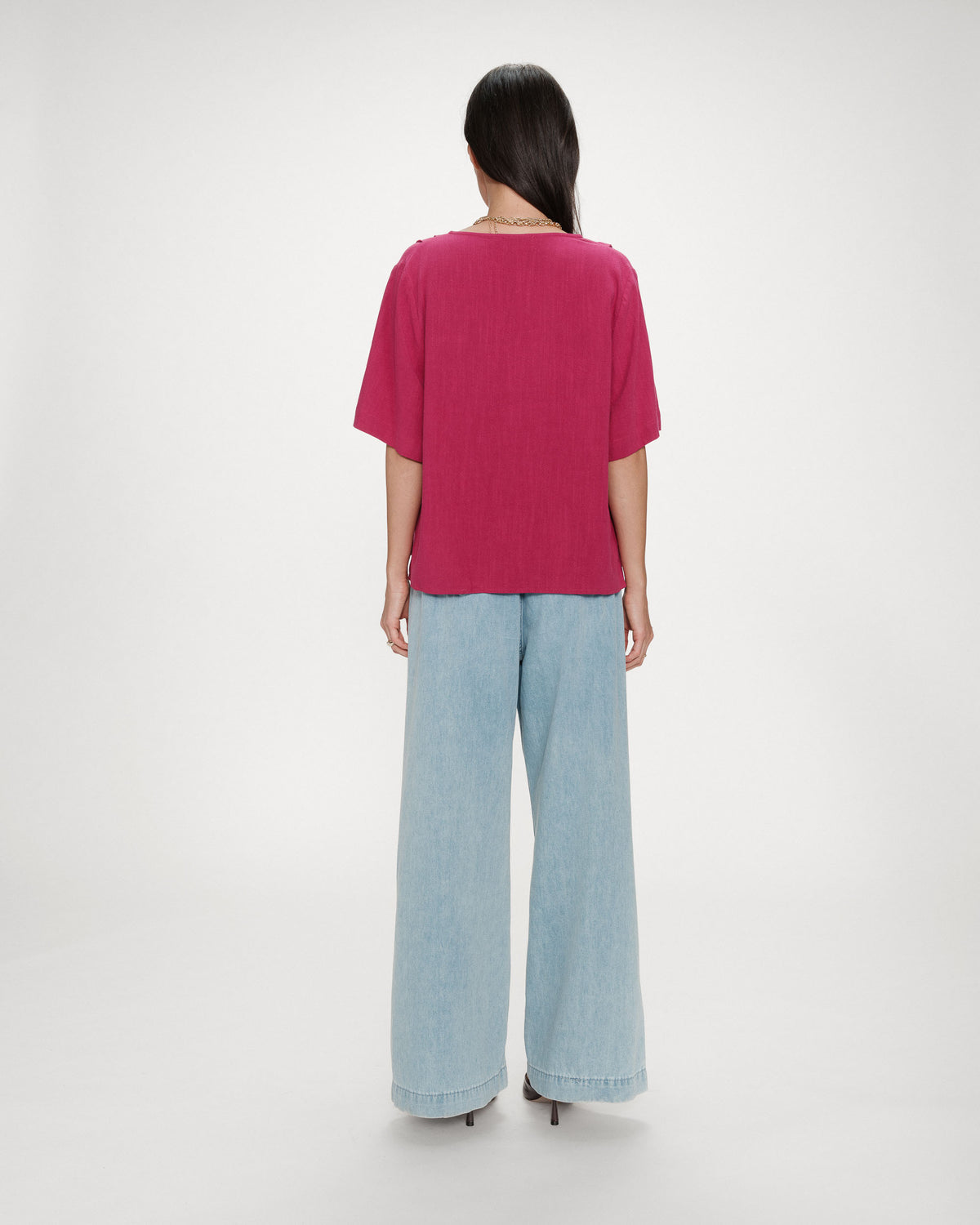 Top manches courtes fluide col V pivoine Violon
