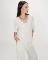 Fluid short-sleeve V-neck top sable Violon