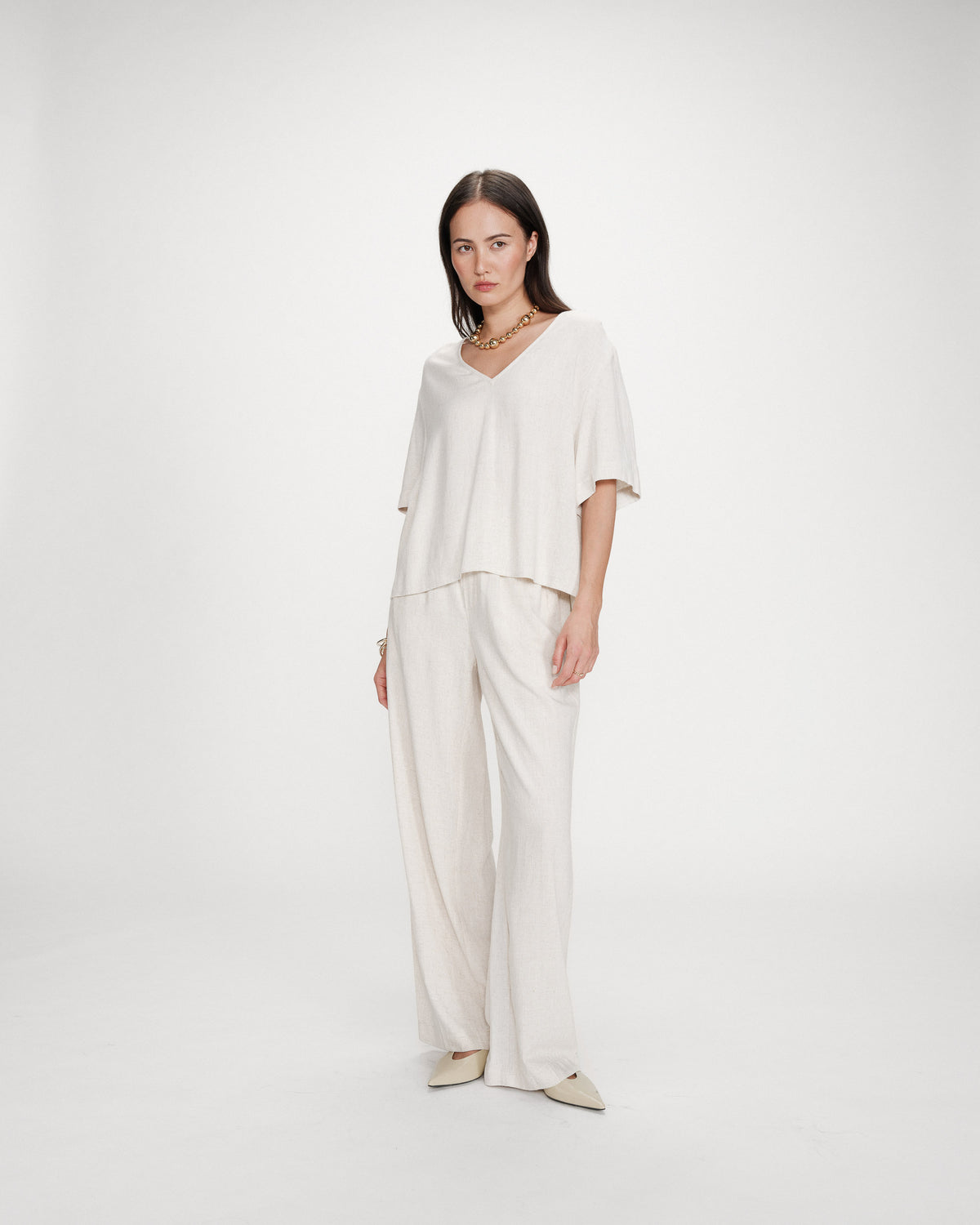 Fluid short-sleeve V-neck top sable Violon