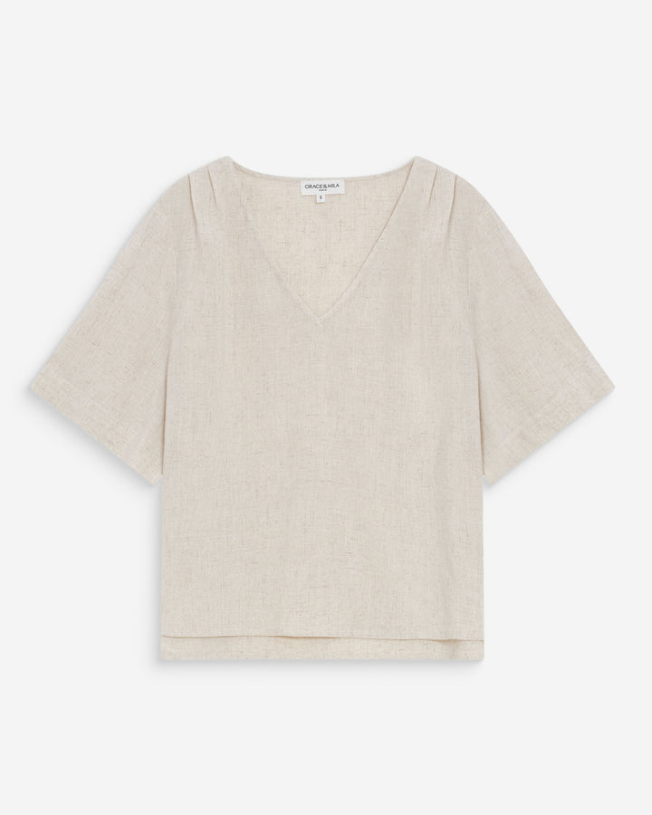 Fluid short-sleeve V-neck top sable Violon