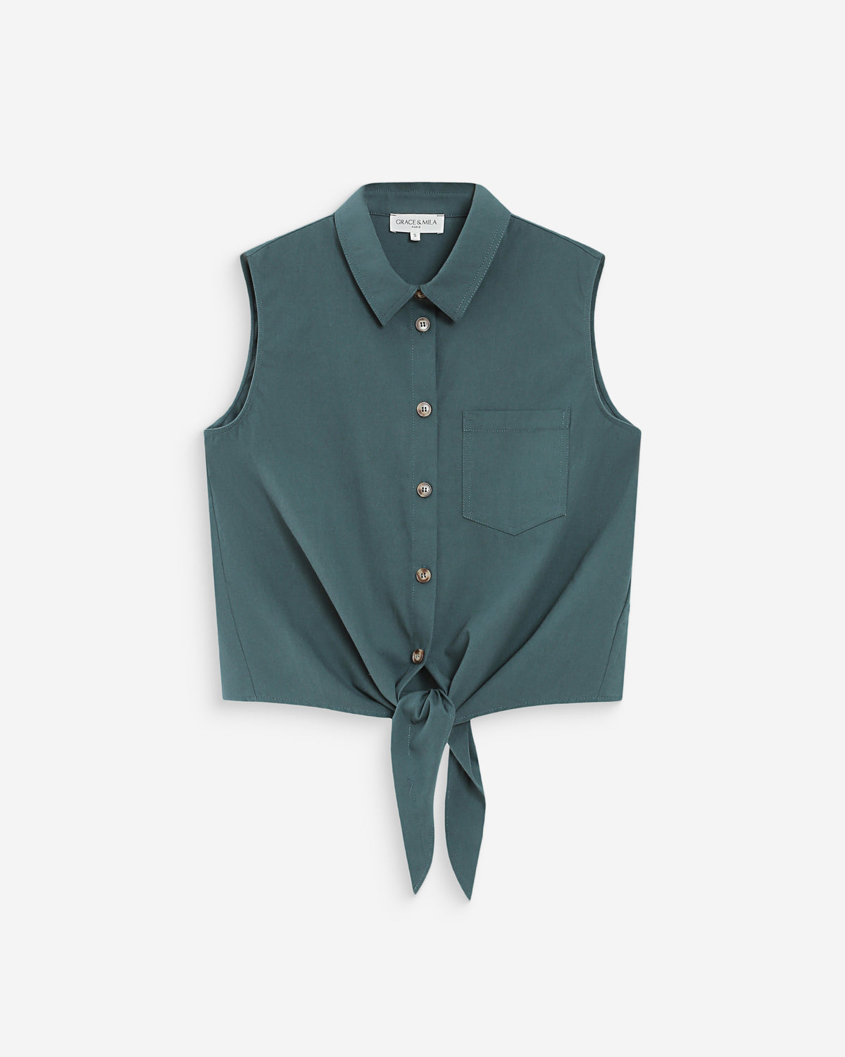 Chemise cintrée en coton à nouer devant emeraude Vero