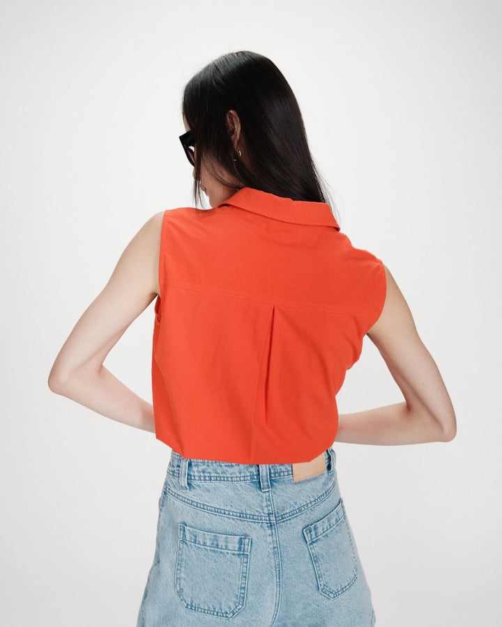 Chemise cintrée en coton à nouer devant sanguine Vero