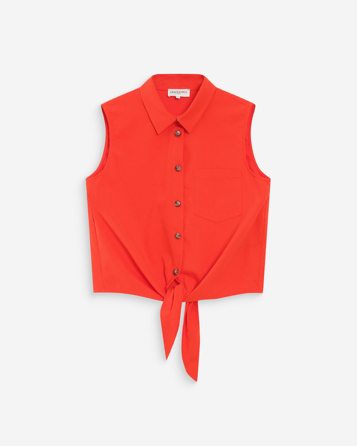 Chemise cintrée en coton à nouer devant sanguine Vero