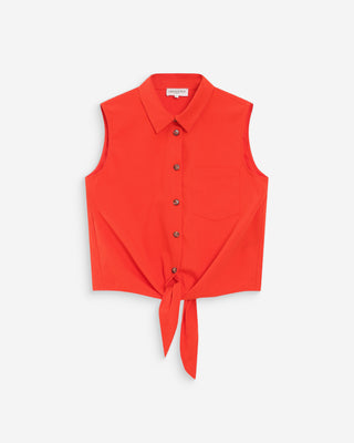 Chemise cintrée en coton à nouer devant sanguine Vero