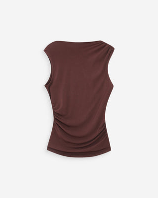 Draped sleeveless high-neck top chocolat Valley