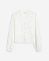 Blouse broderie anglaise col mao en coton ivoire Vandita