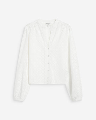 Blouse broderie anglaise col mao en coton ivoire Vandita