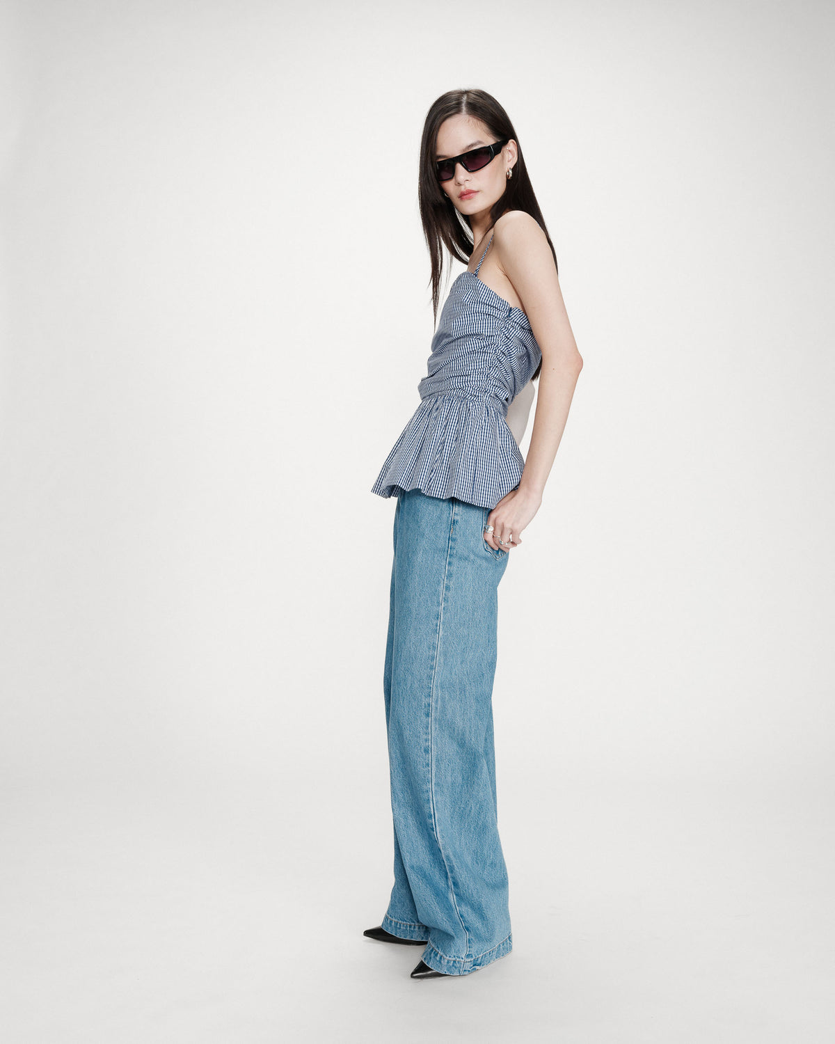 Peplum bustier square-neck top marine Valo