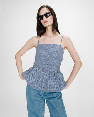 Peplum bustier square-neck top marine Valo