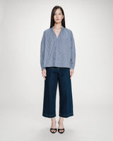 Blouse à carreaux en coton col V oversize marine Varry
