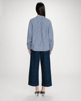 Blouse à carreaux en coton col V oversize marine Varry