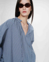 Blouse à carreaux en coton col V oversize marine Varry