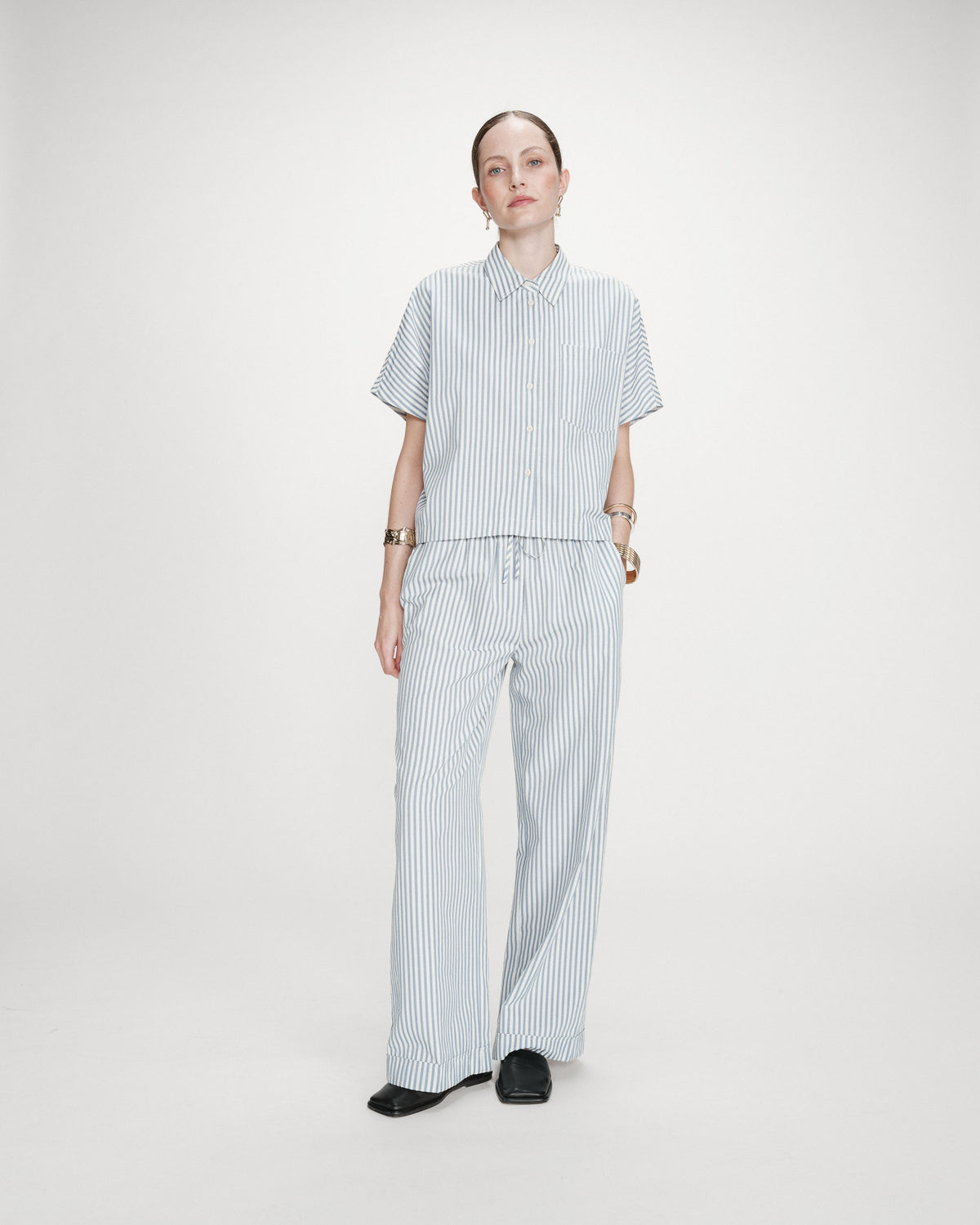 Chemise large à rayures manches courtes bleuet Vercia