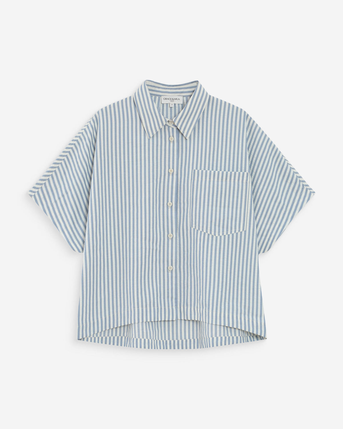 Chemise large à rayures manches courtes bleuet Vercia