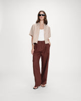 Chemise large à rayures manches courtes mocha Vercia